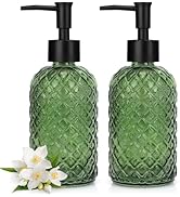 2 Pack Gem Glass Soap Dispenser with Black Plastic Pump, 13oz Liquid Hand Soap Dispenser, Rustpro...
