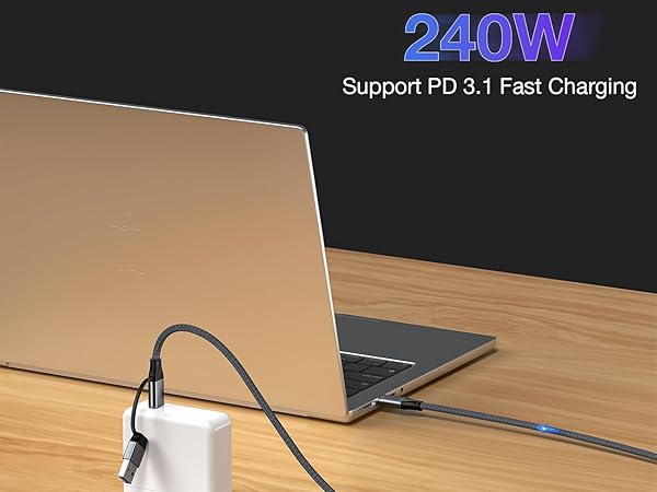 2-in-1 USB C Cable 20Gbps SuperSpeed Data Sync, 240W Fast Charge, 4K@60HZ Video Output