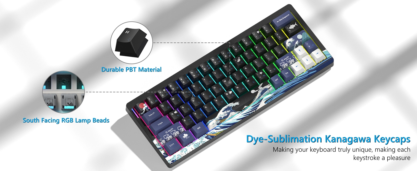 60% Percent Keyboard Wireless with QMK/VIA, Gaming Keyboard Kanagawa, Creamy Keyboard black