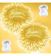2 Pack 200 LED Battery Operated String Lights, 8 Modes Twinkle Fairy Lights | 66FT Warm White Chr...
