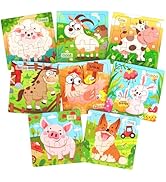 Zeoddler Wooden Puzzles for Toddlers, 8 Pack Farm Animal Jigsaw Puzzles for Kids3-5, 9 Pieces Pre...