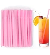 [100 Pcs] Pink Disposable Plastic Drinking Straws - 8.26" Long 0.24" Wide Cute Bendy Straws for P...