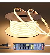 BENLUN 24V COB LED Strip Lights Outdoor Waterproof 65.6FT, 3000K Warm White Dimmable IP67 CRI 93 ...