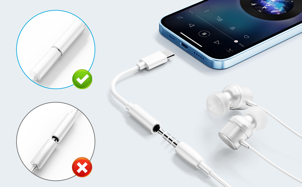 USB C to 3.5mm Female Headphone Jack Adapter, Type USB C to Aux Audio Dongle Cable Cord