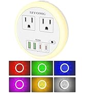 LED Night Lights Plug into Wall, Plug in Night Light with 4 USB Ports and 2 Outlets, Smart Dusk t...
