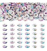 Craftdady 100Pcs Rhinestone European Beads 11mm Glass Disc Loose Beads with Plastic Bead Sparkle ...
