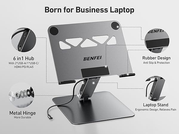 BENFEI Laptop Stand with USB C 6in1 Docking Station