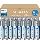 Philips AAA Batteries 36 Pack, 1.5v Ultra Alkaline Triple AAA. Batteries, 10-Year Shelf Life, Ult...