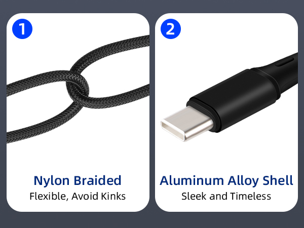 nylon braided dual type c cord