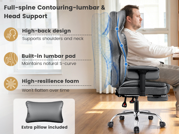 BESTFAIR Big and Tall Office Chair - High Back Executive Chair with Footrest &amp; Lumbar Support