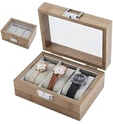 AHANDMAKER Watch Box, 3 Slot Wooden Watch Display Case with Clear Glass Window and Velvet Pillow ...