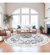 zesthome 8ft Round Rugs for Living Room, Non-Slip Washable Round Area Rugs, Ultra-Thin Large Circ...