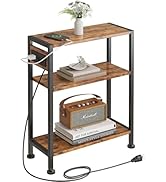 Vantimo End Table with Charging Station, 3-Tier Side Table for Small Space, Skinny Nightstand wit...
