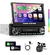 Android 13 2G 64G Single Din Car Stereo with Wireless Carplay Android Auto (Manual) 7 Inch Flip O...