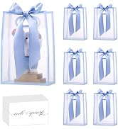GAWBYET 24 Pcs Clear Plastic Gift Bags with Handles, Reusable Party Favor Bags With ribbons and c...