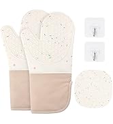 AUAUY Silicone Oven Mitts and Pot Holders 5PCS Set, 446? Heat Resistant Cooking Gloves and Hot Pa...