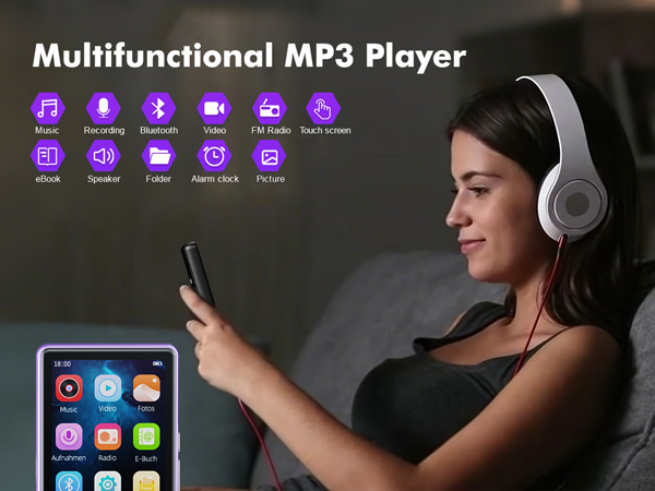 MP3 Player with Bluetooth 5.3, 2.8 Inch Touch Screen, HiFi Sound Portable Music MP4 Player for Kids