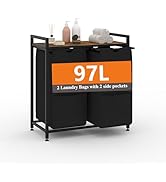 Garvee 97L Laundry Basket 2 Section, Laundry Hamper with Shelf &amp; 2 Removable Bags, Dirty Clothes ...