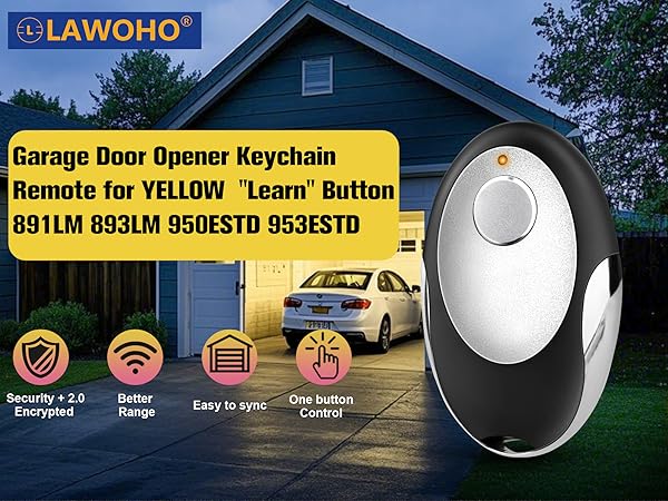 Garage Door Opener Remote Yellow Learn Button Keychain