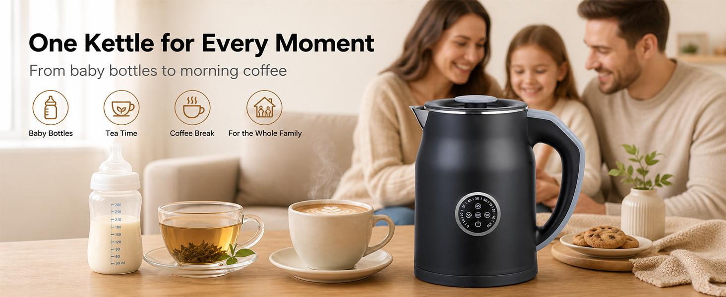 Electric Kettle 1.2L with 45-90? Temp Control, 1000W Fast Heating 6-Min Deep Boil,