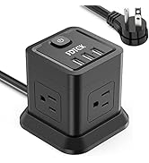 Power Strip with USB, FDTEK Flat Plug Extension Cord with 4 Outlets and 3 USB Ports 10 FT Desk Po...
