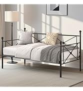 VECELO Daybed Twin Size, Day Bed Frame with Headboard, Heavy-Duty Metal Slats Support Platform fo...