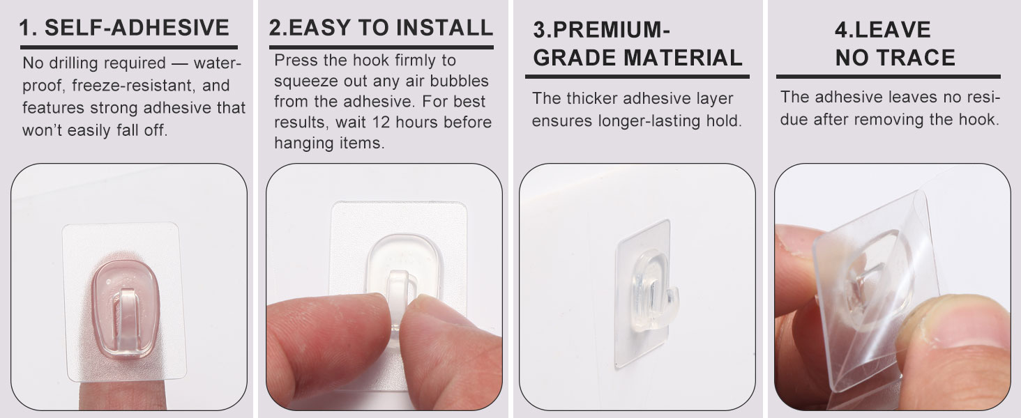 adhesive wall hook; sticky wall hooks; peel and stick hooks; no drill hooks for hanging