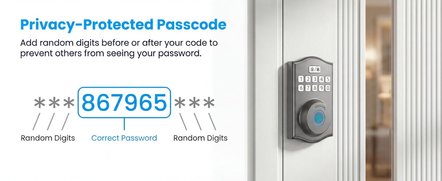 Privacy protected passcode with anti-peeping random digits on keypad