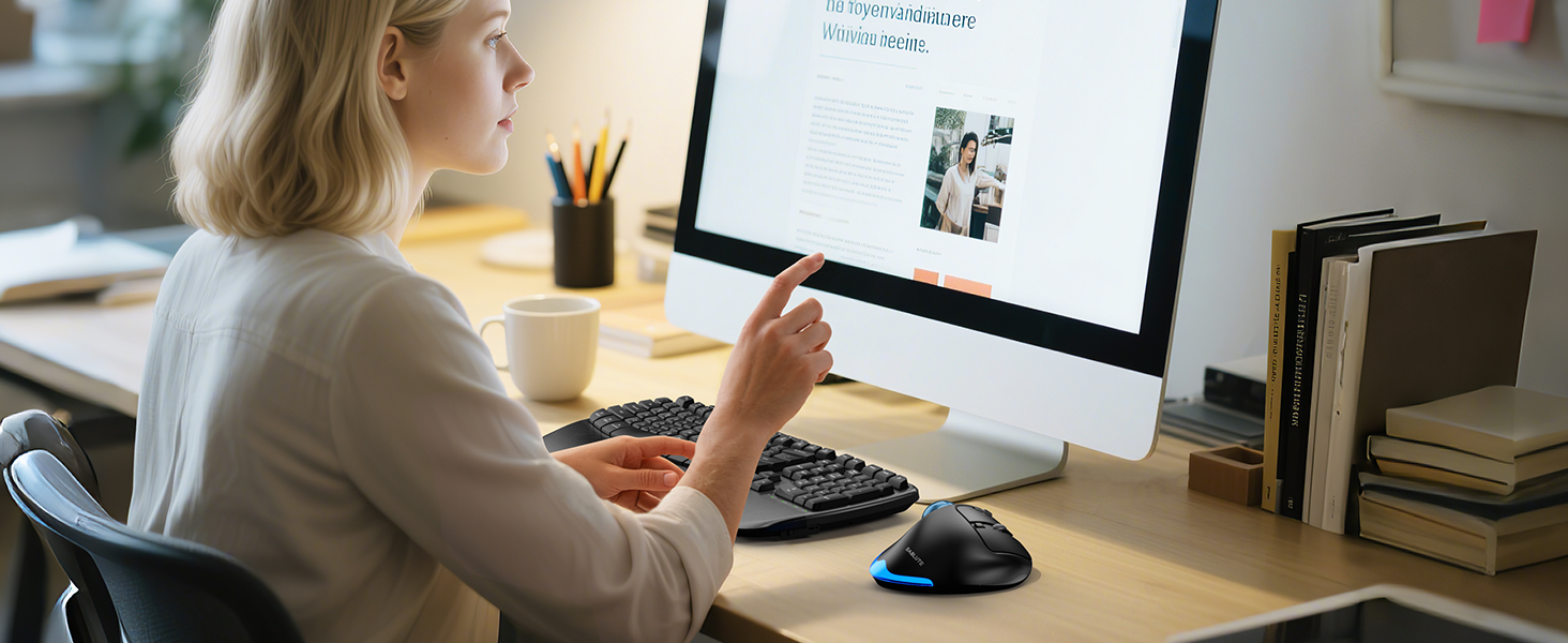 Wireless Trackball Mouse, Ergonomic Bluetooth Rechargeable Computer Mouse-Blue Ball