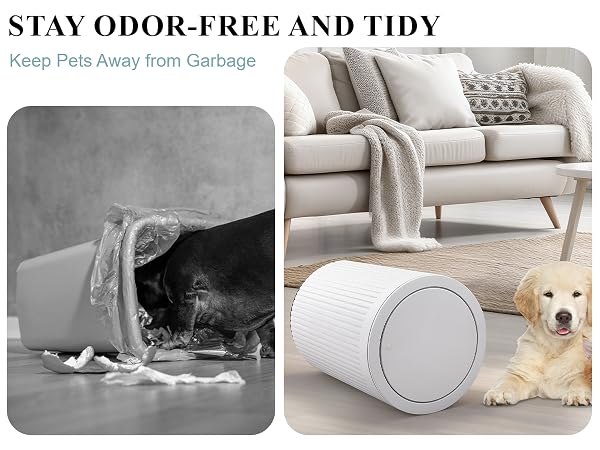garbage can with lid, stay odor-free and tidy, keep pets (cat, dog) away from garbage