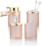 YCWF Pink Glass Bathroom Accessories Set with Foaming Soap Dispenser,4Pcs Bathroom Counter Sink T...