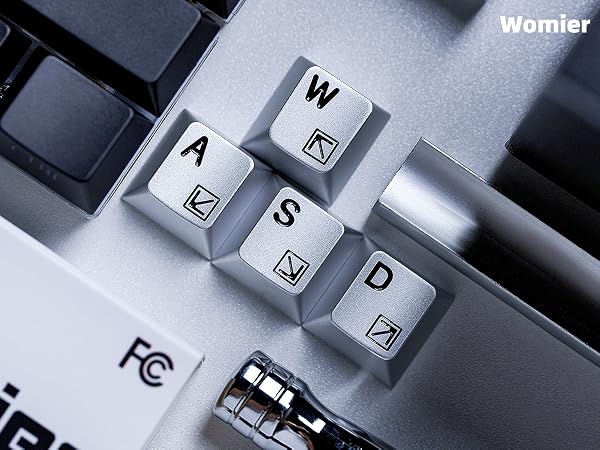 Aluminum Custom Keycaps,Silver CMC Cherry Profile Custom Keycaps 4 Keys W/A/S/D Keys Keyboard Caps
