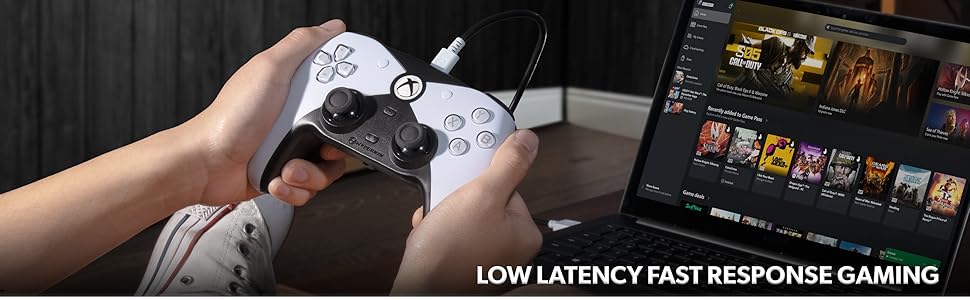 The Competitor controller used for low latency, fast response gaming on a laptop.