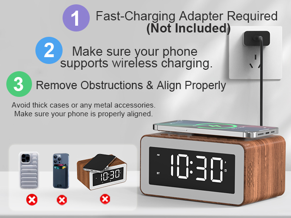 wooden alarm clock wireless charging station desk wireless charger