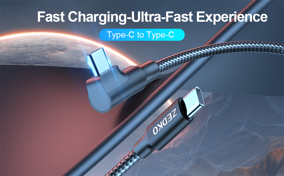 90 degree l shaped usb c cable type c to type c fast charging cord