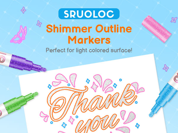 Shimmer Markers Outline Double Line Metallic Glitter Pens Set