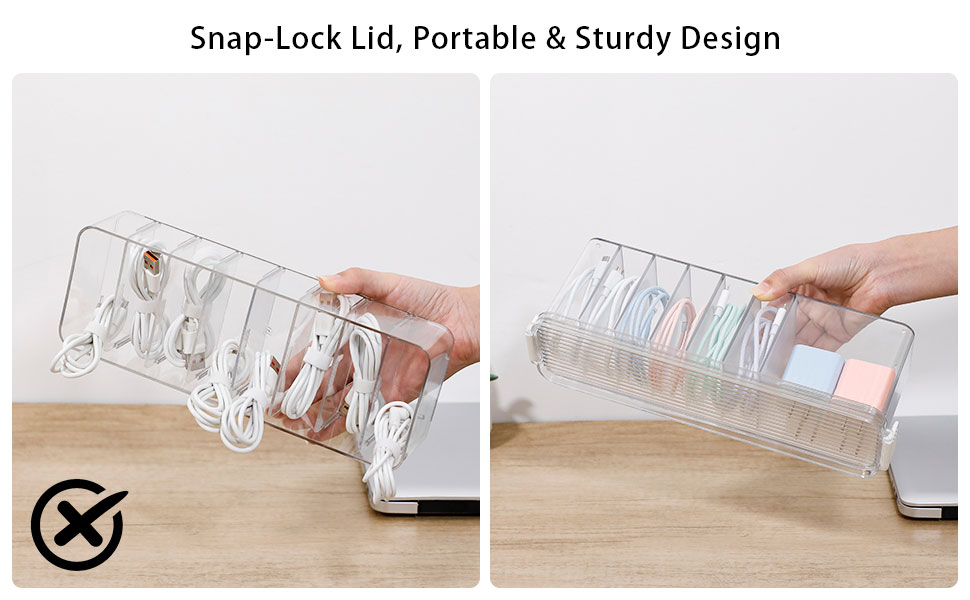 portable cable storage box with lid