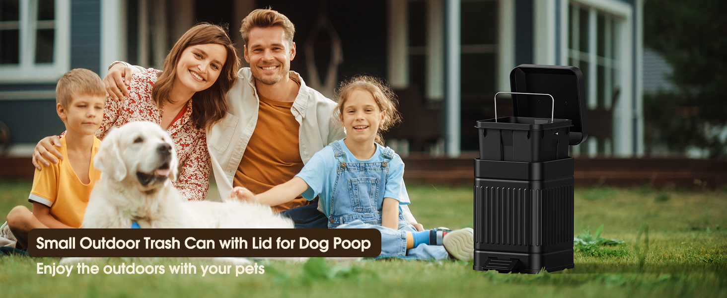 Small Qutdoor Trash Can with Lid for Dog Poop Enjoy the outdoors with your pets