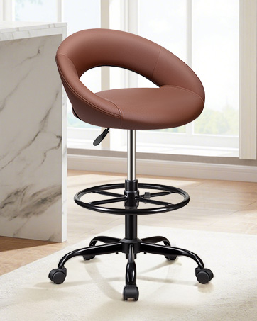 Rolling Stool with Backrest &amp;amp;amp; Footrest, Tall 360° Swivel PU Leather Stool Chair Wheels