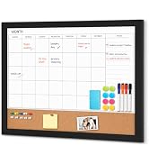 Dry Erase Calendar Whiteboard for Wall, WALGLASS 36" X 24" Cork Monthly Calendar White Board Comb...