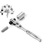 DURATECH 1/4" Drive Ratchet Handle, 2 in 1 Flex Head Ratchet, Socket&amp;Bit Driver, 72-Tooth, Revers...