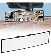 JOYTUTUS Rear View Mirror, 1800 curvature Flat Enlarged Universal Panoramic Rearview Mirror, Clip...