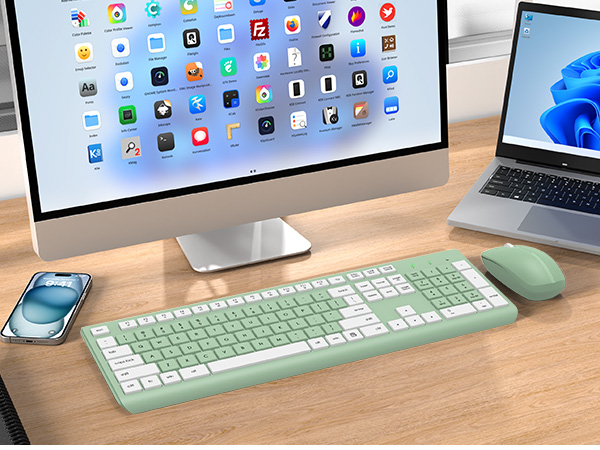 Wireless Keyboard and Mouse Combo, Full Size Silent Ergonomic Keyboard Mouse