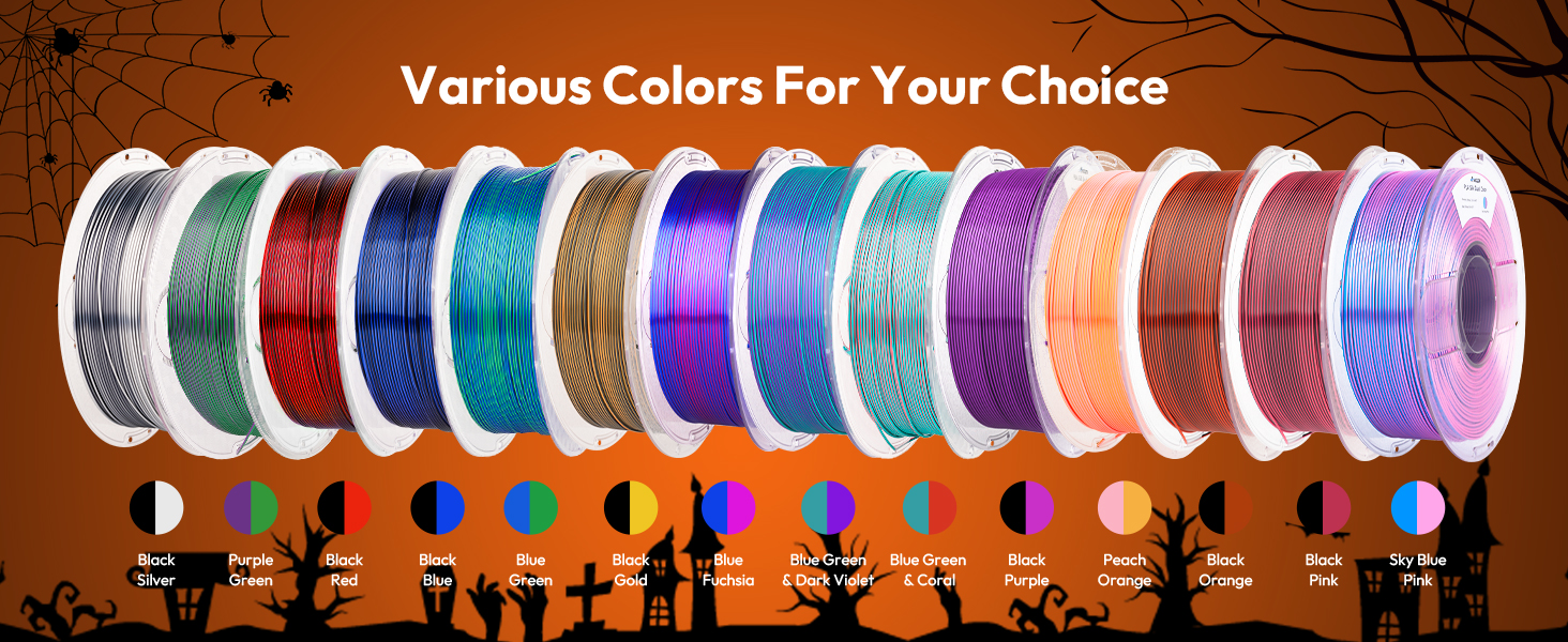 Silk PLA 3D Printer Filament, Multicolor 1.75mm PLA