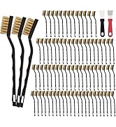 Jikvmis 80 Pcs Mini Pure Brass Copper Wire Brush Set, Curved Handle Masonry Brush Copper Wire Bru...