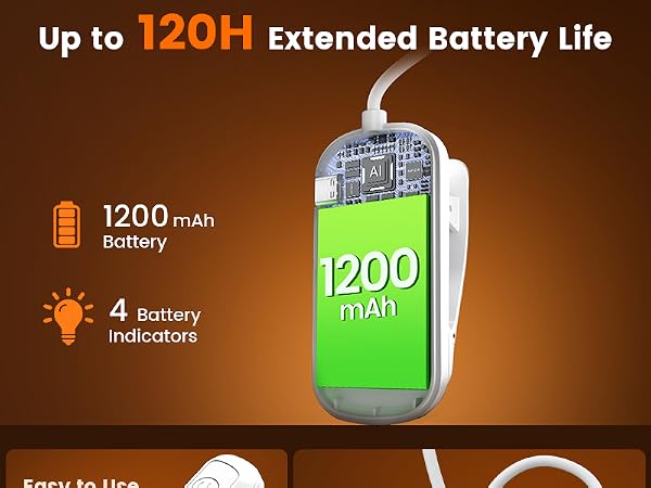 1200 mAh battery rechargable book light