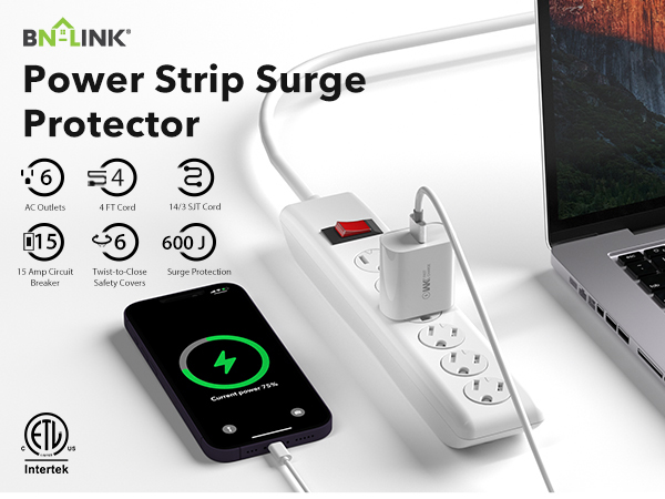 6-Outlet Power Strip Surge Protector 4ft