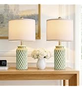 Vortether 20.5" Small Bedside Lamps Set of 2 with 5FT Cord, Green Ceramic Modern Farmhouse Table ...