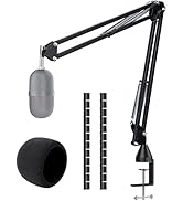 WIBOND Seiren Mini Boom Arm with Mic Cover - Mic Stand with 2 Cable Sleeve Compatible with Shure ...