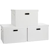 Graciadeco Large 17" 36 Quart Collapsible Stackable Storage Bins with Lids, 3 Packs White Linen F...